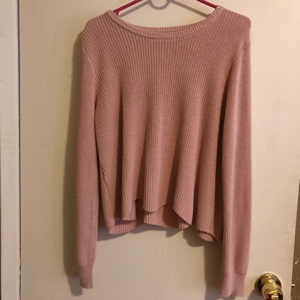 Pink Scallop Hem Sweater